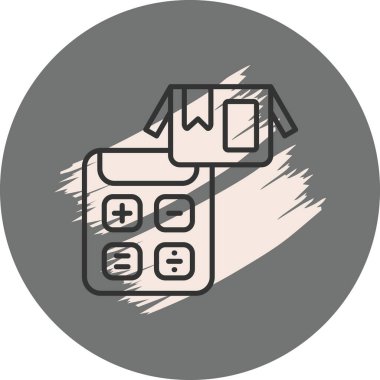 Gri arkaplanda hesap makinesi ve paket simgesi