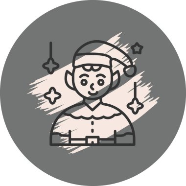 Çizgi film elfi şapkalı ve gülümsüyor.