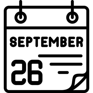 26 Eylül takvim simgesi, vektör illüstrasyonu          