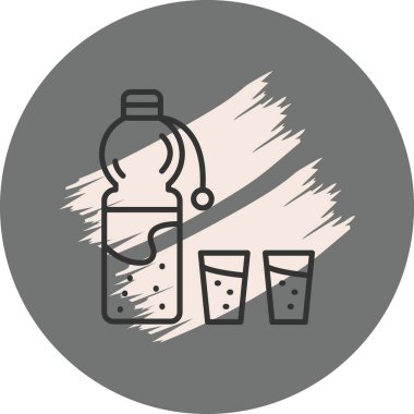 Su şişesi ve yüzeyde iki bardak.