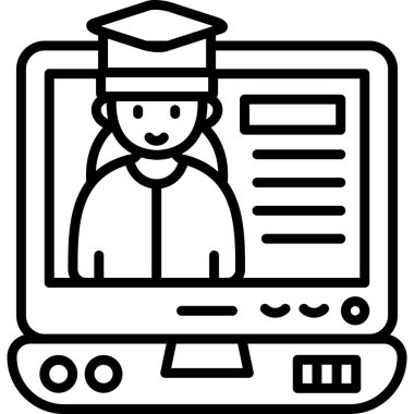 Bilgisayar ekranında şapka takan mezun öğrenci