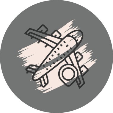 Seyahat uygulamaları veya web sayfaları için uygun konum şifresi olan bir uçağın basit bir çizgisi çizimi.