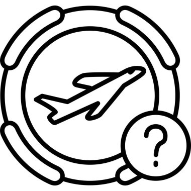 simple airplane graphic icon with question mark