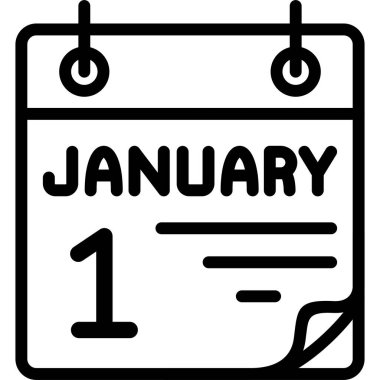 1 Ocak takvim simgesi, vektör illüstrasyonu               