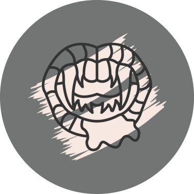 Keskin dişli, karikatürist canavar suratı.