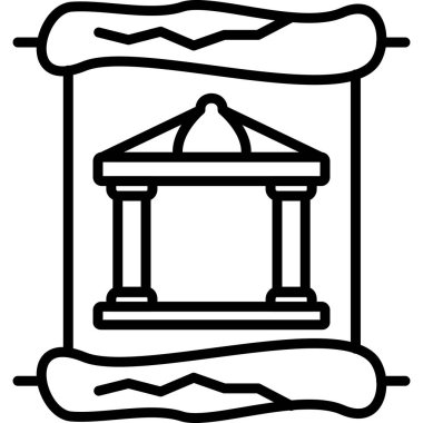 Tarihi ya da mimari grafikler, müze uygulamaları ya da tarih web sayfaları için uygun klasik bir parşömen parşömeninde sütunları olan antik bir binayı gösteriyor..