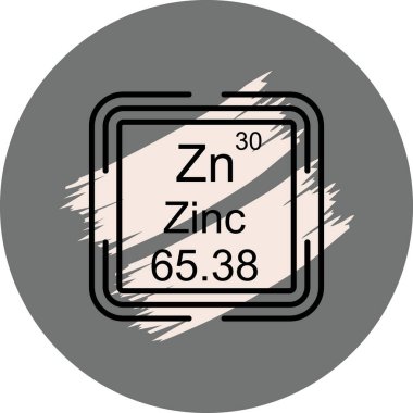 Çinko sembolü, periyodik tablonun kimyasal elementi, vektör simgesi