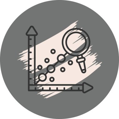 Satır grafiği ve büyüteç içeren istatistiksel veri tablosu simgesi, veri analizi uygulamaları veya araştırma web sayfaları için uygundur.