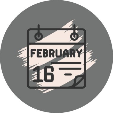 16 February Icon On Round Grey Background