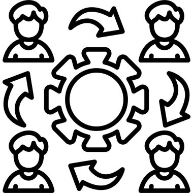 Merkezi vites sembolü etrafında işbirliği yapan insanlar