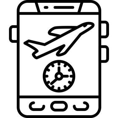 Seyahat uygulamaları veya web sayfaları için uygun bir saat ile mobil uygulama arayüzü içinde bir uçak çizimi.
