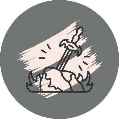 Kılıç taşın içine gömülü, parlak efektler var.