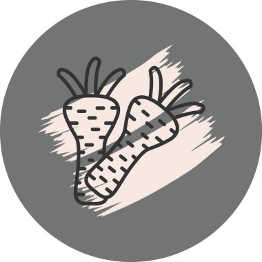 Yapraklı iki stilize kök sebze.