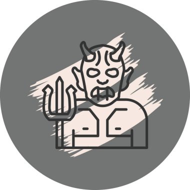 Çizgi film şeytan karakteri mızrak taşıyor.