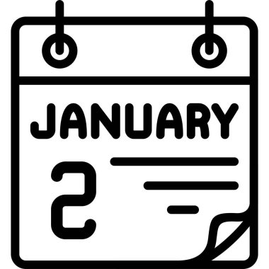 2 Ocak takvim simgesi, vektör illüstrasyonu               