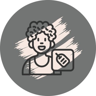 Kıvırcık saçlı gülümseyen insan bilgisayar kullanıyor.