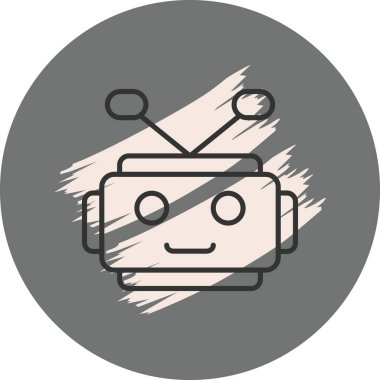 Antenli basit robot yüzü ve gülümsemesi.