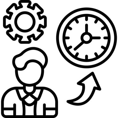 Dişli ve saat sembollü kişi zamanı gösterir