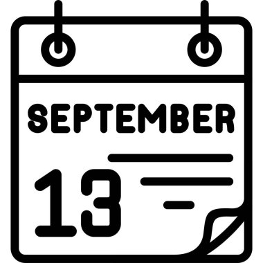 13 Eylül takvim simgesi, vektör illüstrasyonu          
