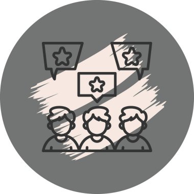 Konuşma baloncuklarıyla fikirleri tartışan üç kişi.