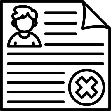 bir kişi avatarı ve belirgin bir x işareti içeren profil belgesi, reddedilmeyi veya hesap silmeyi simgeliyor.