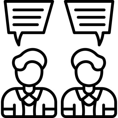 Konuşma baloncuklarıyla fikirleri tartışan iki adam.