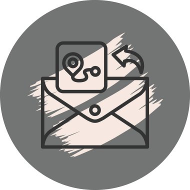 Gri dairesel arkaplan üzerinde rota haritası ve eğri ok içeren fırça darbesi detayları içeren stilize simge