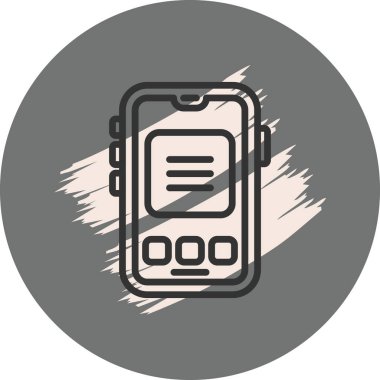 Akıllı telefon menüsü. Siyah çember içinde ekran ögeleri olan ana çizgi simgesi.