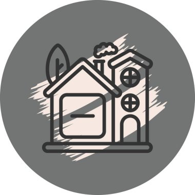 Ağaçlı ve bacalı basit bir ev tasarımı.