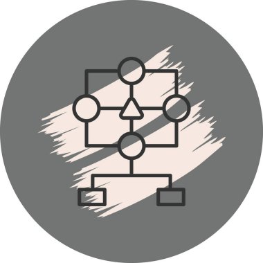 Bir kare çerçevedeki dört dairesel düğüme bağlı merkezi bir üçgen içeren geometrik diyagram, iki dikdörtgen baz birimine kadar dallanıyor. Uygulama için uygun simge.