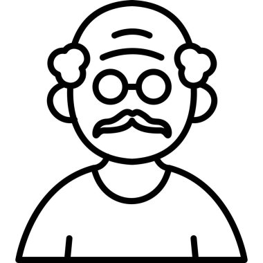 Çizgi filmdeki yaşlı adam gözlüklü ve bıyıklı.