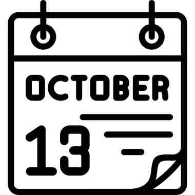 13 Ekim takvim simgesi, vektör illüstrasyonu                