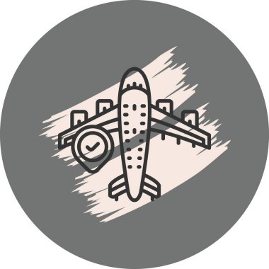 Seyahat uygulamaları veya web sayfaları için uygun ünlem işaretli basit bir uçak grafik simgesi.