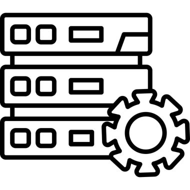 Dişli simgesi olan üç sunucu rafı