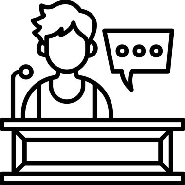 Podyumda mikrofonla konuşan kişi