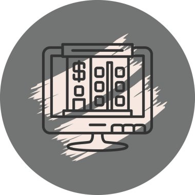 Banka binası ve dolar sembolü ile çevrimiçi bankacılık arayüzünü dokulu fırça darbesi detaylarıyla gösteren bilgisayar monitörü