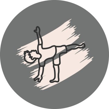 Minimalist çizimde, sağlık uygulamaları için ideal yarım ay yoga pozu veren bir erkek figürü yer alıyor..