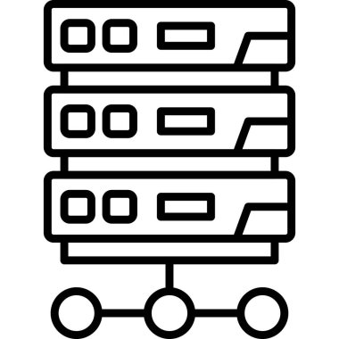 Ağ kablolarına bağlı üç sunucu rafı