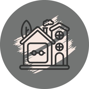 Ağaçlı ve bacalı basit bir ev tasarımı.