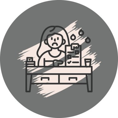 Üzgün kız dağınık masada oturuyor.