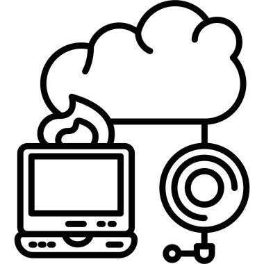 Computer cloud connection with fire symbol