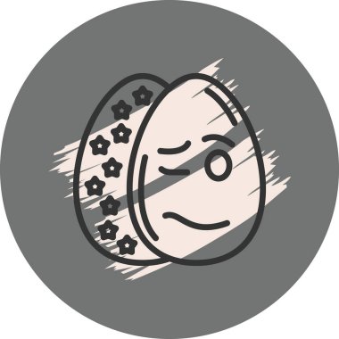 İki desenli Paskalya yumurtası yan yana durur, bir yumurta baş döndürücü bir yüz ifadesi, göz kırpan bir göz ve kafası karışık bir ağız gösterir..