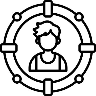 A simple line illustration of a man within a circular frame suitable for professional apps or web pages.