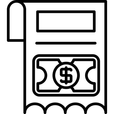 Dolar para birimi sembollü bir kağıt makbuzun siyah beyaz çizgi simgesi.