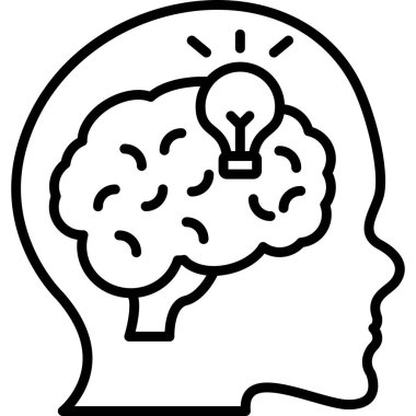 Düşünce Liderliği insan kafası ve ampul sembollü basit çizgi simgesi