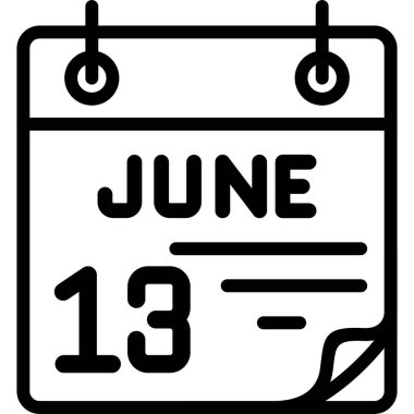 13 Haziran takvim simgesi, vektör illüstrasyonu                    