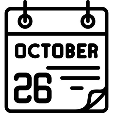 26 Ekim takvim simgesi, vektör illüstrasyonu                