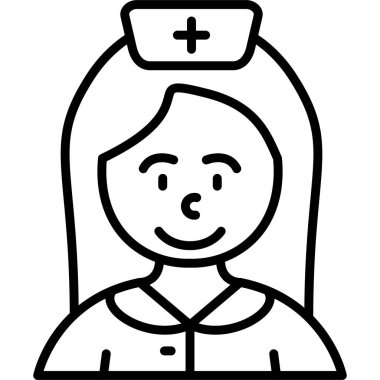 Profesyonel sağlık uygulamaları ya da tıbbi web sayfaları için tasarlanmış minimalist beyaz hemşire çizgisi grafiği.