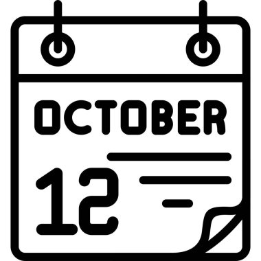 12 Ekim takvim simgesi, vektör illüstrasyonu                