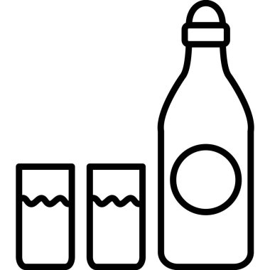 Şişe ve sıvı dolu iki bardak.